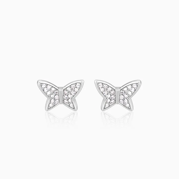 Women’s birthday earrings-Silver Zircon Shining Butterfly Studs