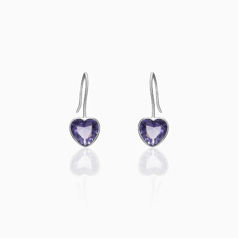 Women’s large stud earrings-Silver Ornate Purple Heart Earrings