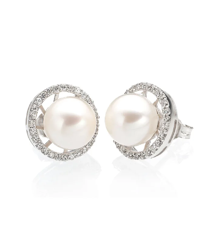 Women’s diamond drop earrings-Luna Pearl Stud Earrings