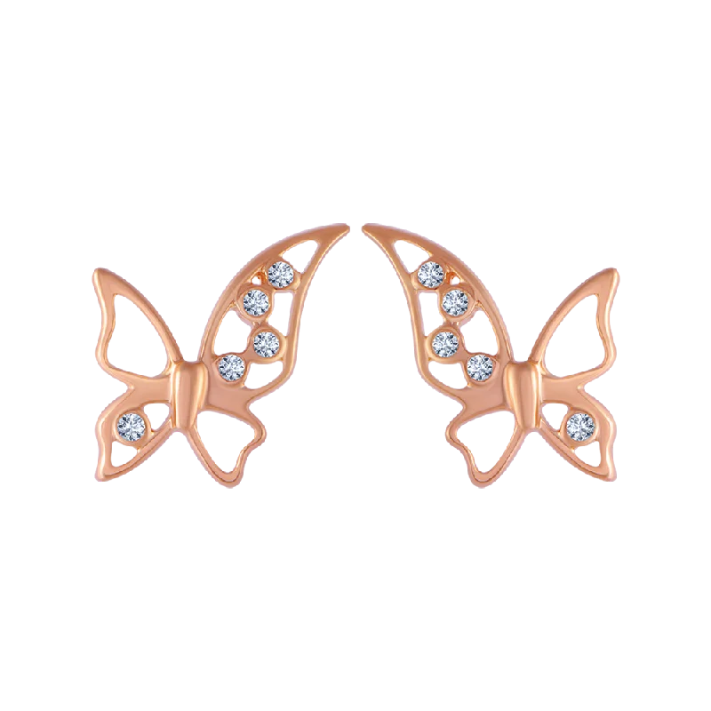 Women’s large earrings-14KT (585) Rose Gold And Diamond Stud Earrings For Women