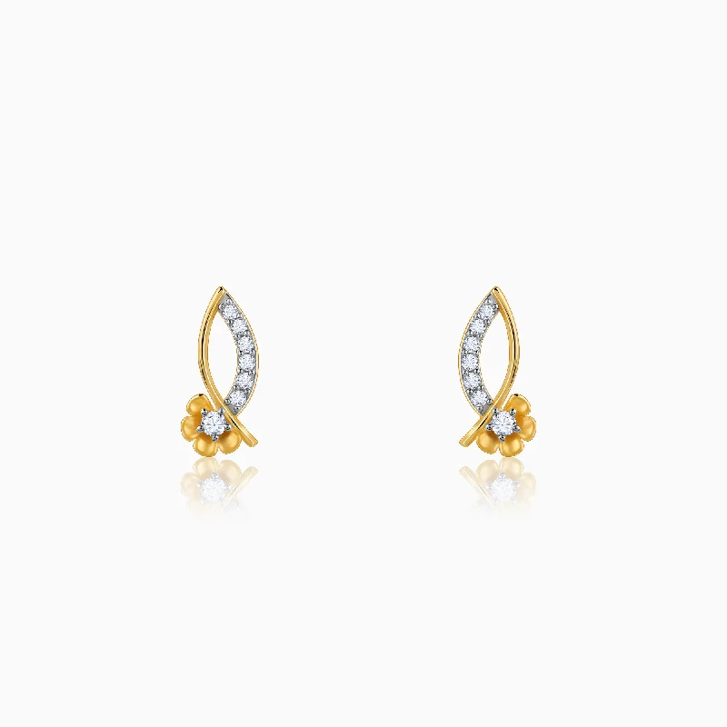 Women’s stackable earrings-Gold Funky Florals Diamond Earrings