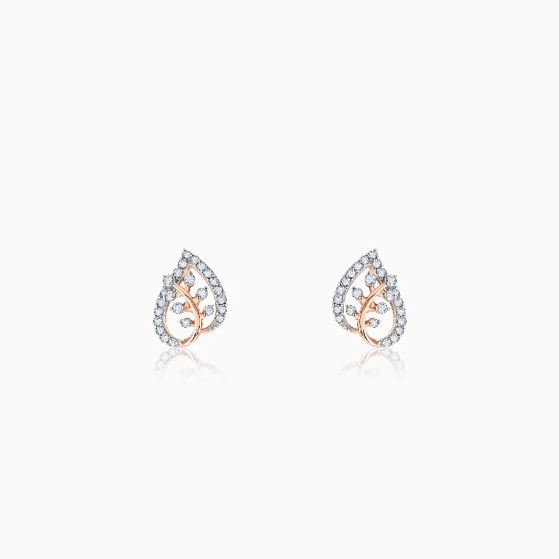 Women’s turquoise earrings-Rose Gold Leafy Love Diamond Earrings