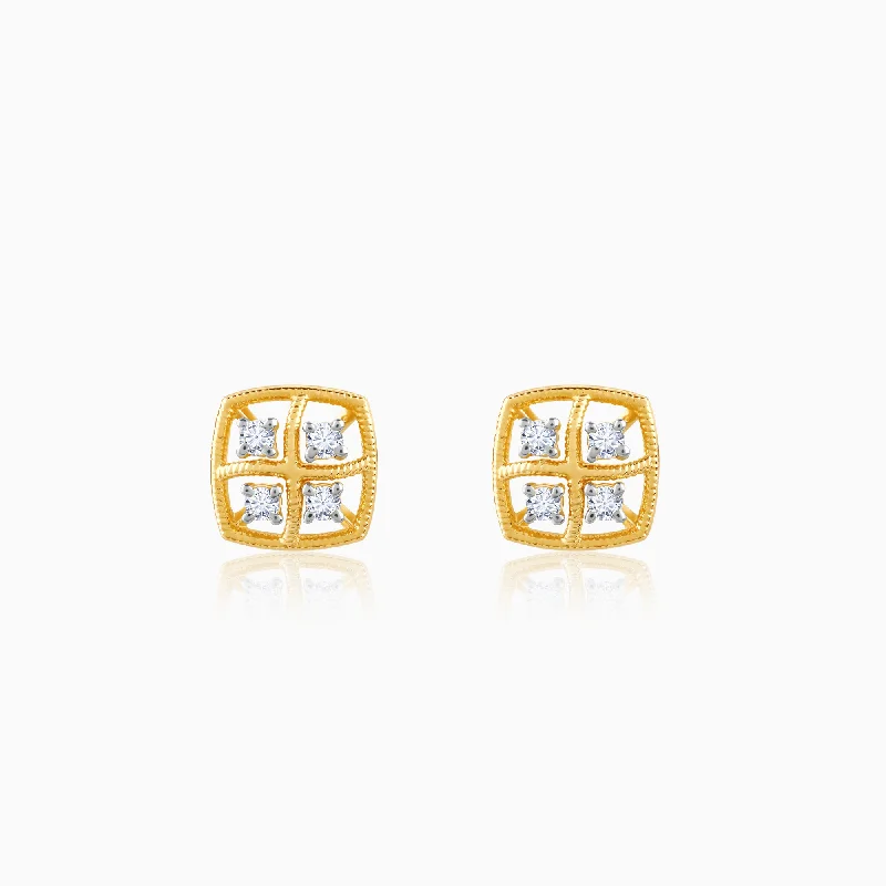 Women’s square earrings-Gold Square Diamond Earrings