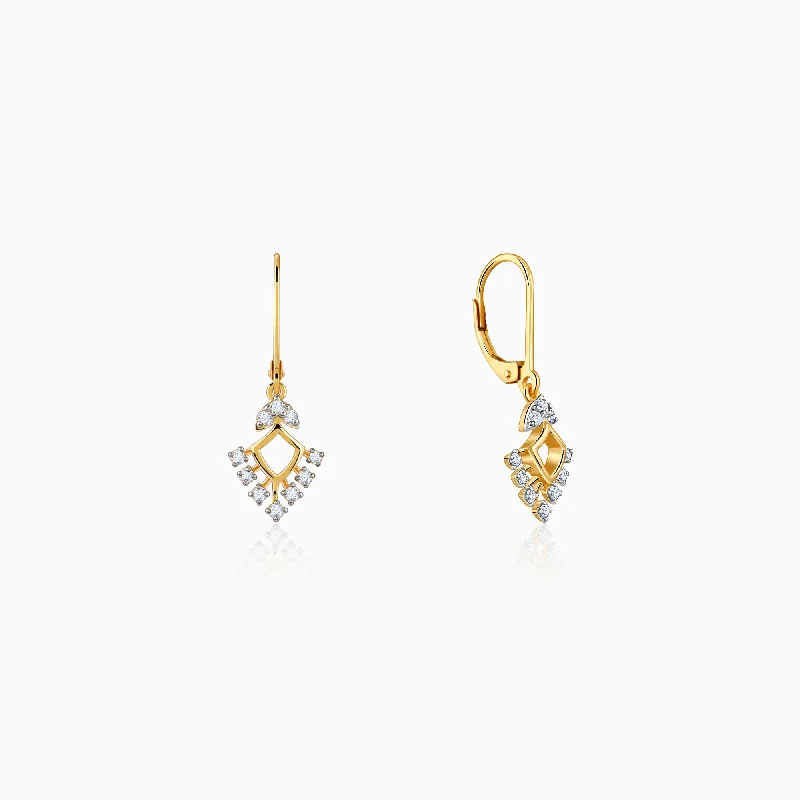 Women’s matching earrings-Gold Dancing Diamond Earrings