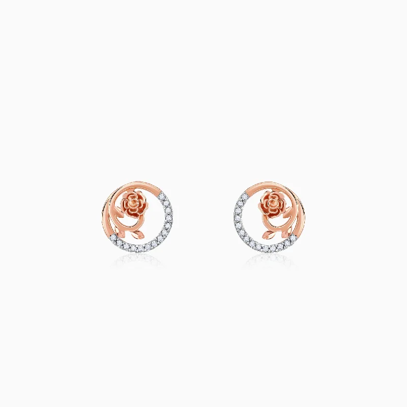 Women’s handmade gold earrings-Rose Gold Blissful Shine Diamond Earrings