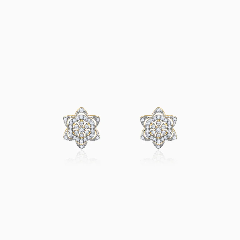 Women’s heart-shaped earrings-Gold Bright Burst Diamond Earrings