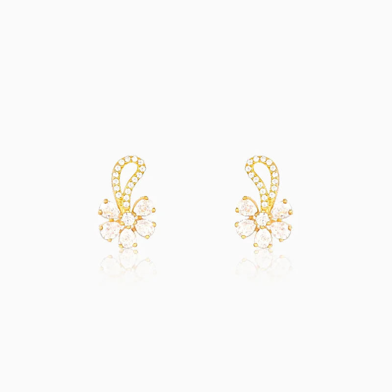 Women’s boho earrings-Golden White Floral Damsel Earrings