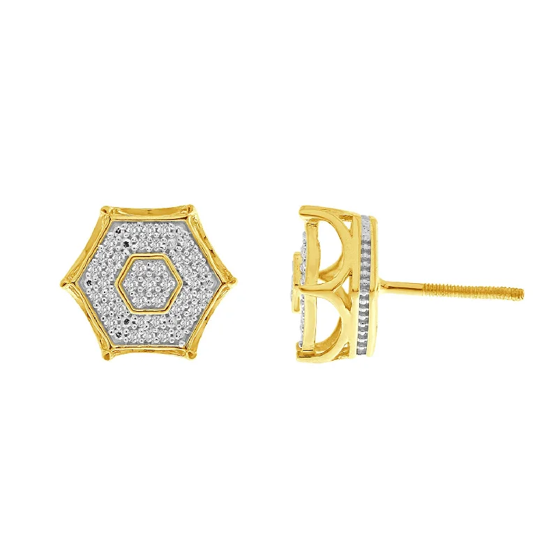 Women’s sapphire earrings-MEN'S STUD EARRINGS 0.25CT ROUND DIAMOND 10K YELLOW GOLD