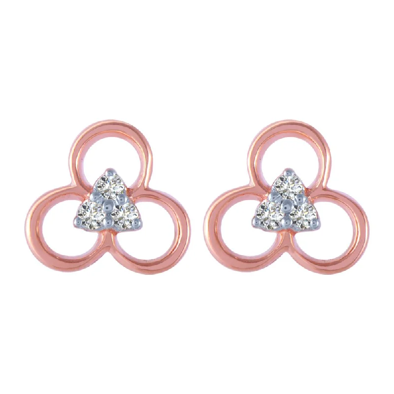 Women’s gold-plated earrings-14k (585) Rose Gold And Diamond Stud Earrings For Women