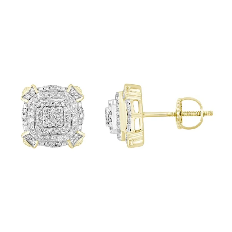 Women’s heart-shaped earrings-LADIES EARRINGS 0.25CT ROUND DIAMOND 10K YELLOW GOLD