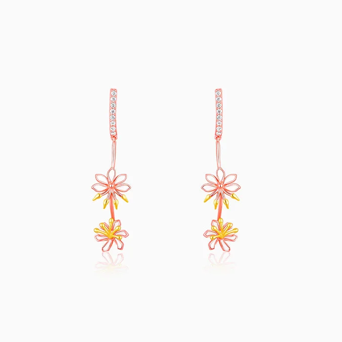 Women’s flower stud earrings-Rose Gold Safed Musli Danglers