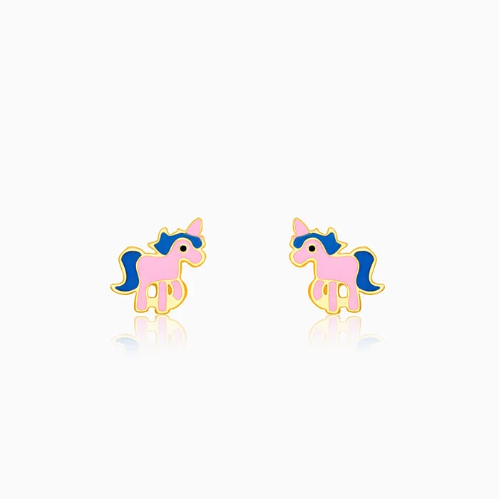 Women’s dangle earrings-Silver Golden Pie Unicorn Kids Earrings (4-12 yrs)