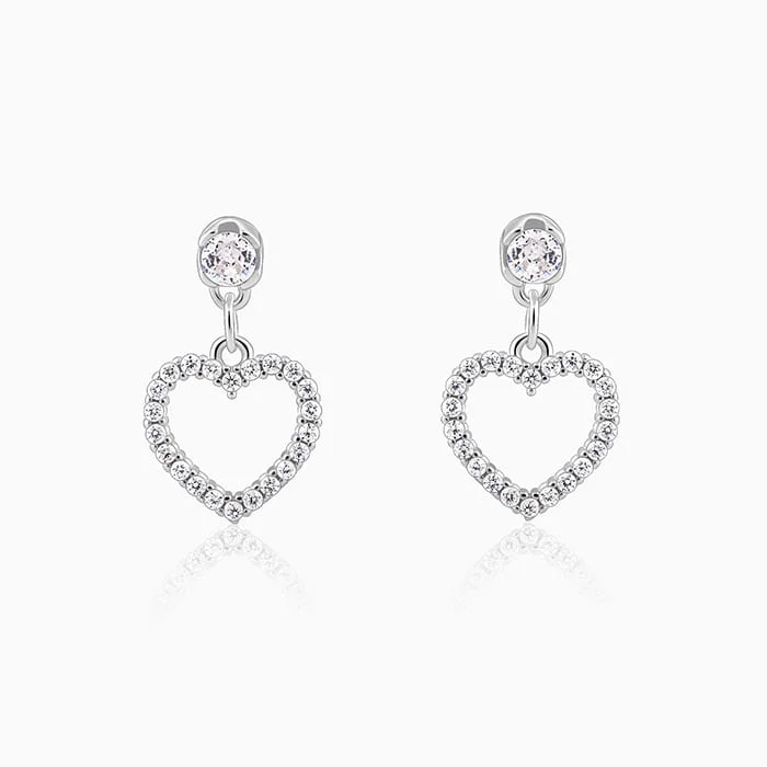 Women’s silver drop earrings-Charming Heart Drop Earrings