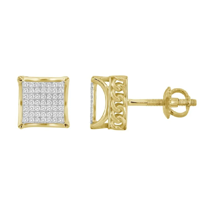 Women’s flower stud earrings-LADIES STUD EARRINGS 0.25CT ROUND DIAMOND 10K YELLOW GOLD