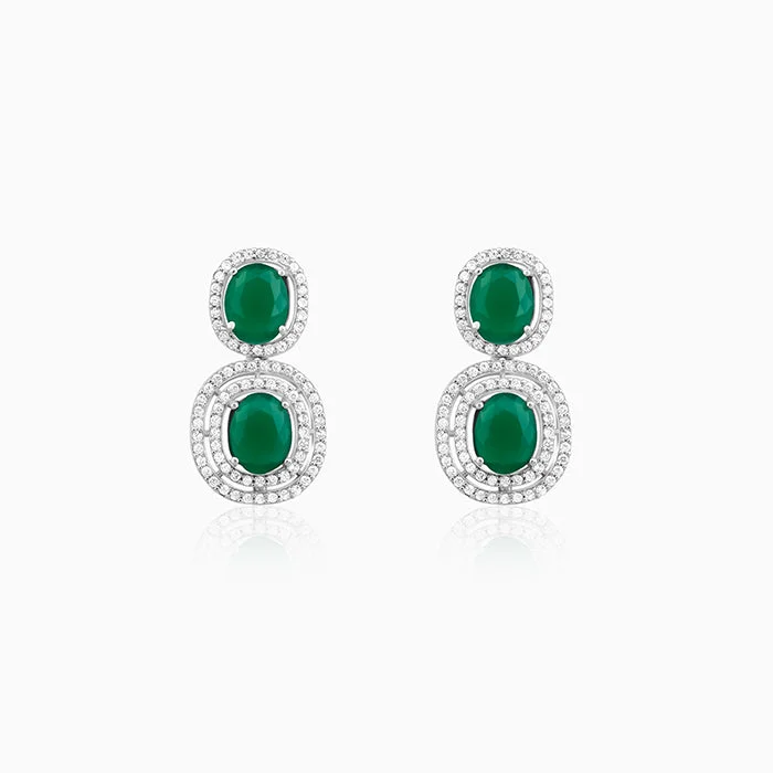 Women’s diamond earrings-Silver Lovesick Green Earrings