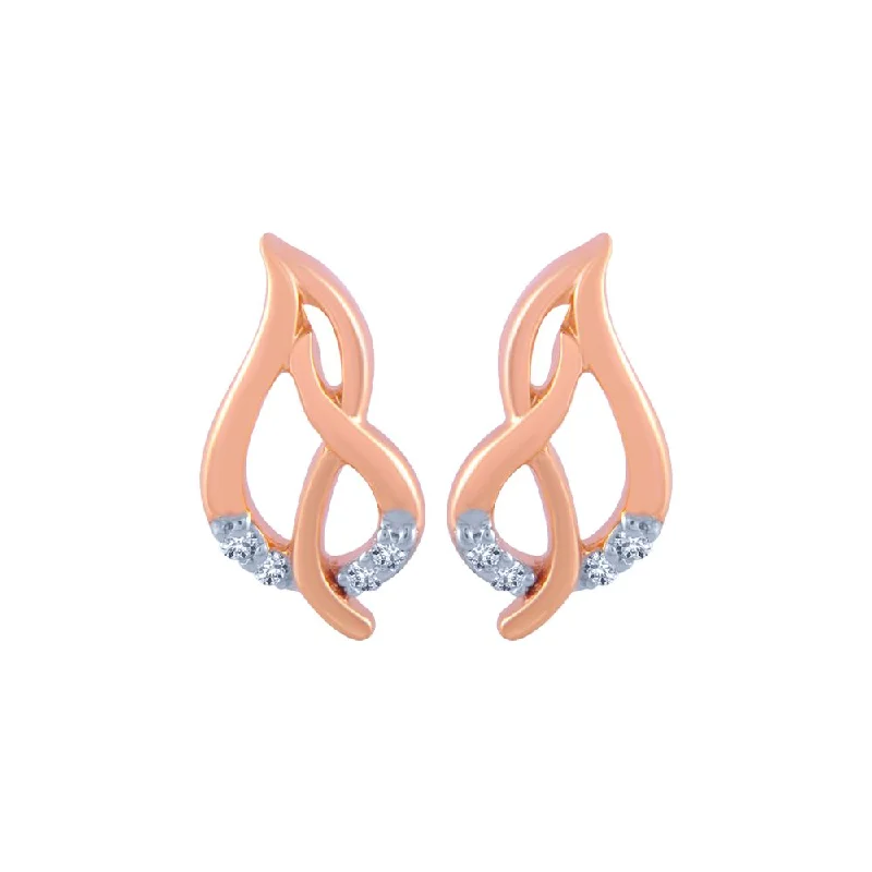 Women’s silver earrings-14k (585) Rose Gold And Diamond Stud Earrings For Women