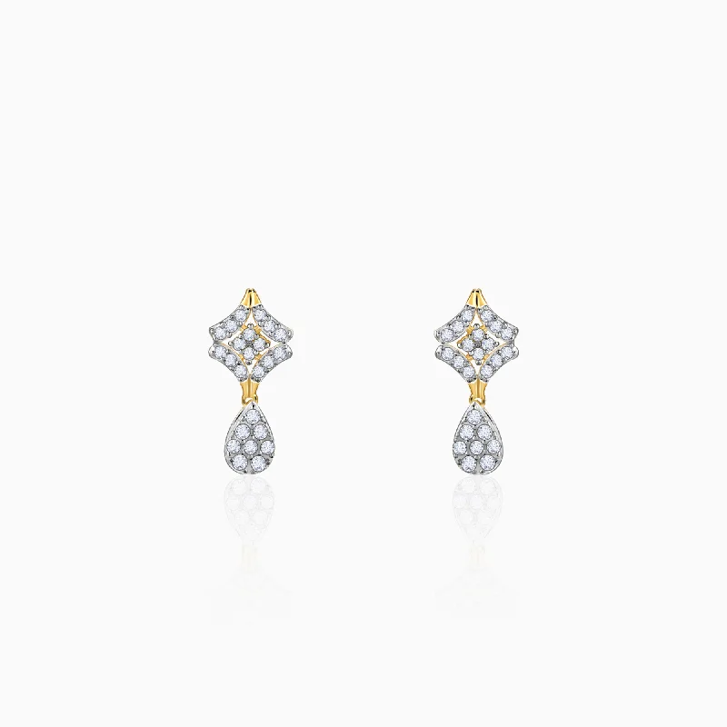 Women’s flower earrings-Gold Luminous Drops Diamond Earrings