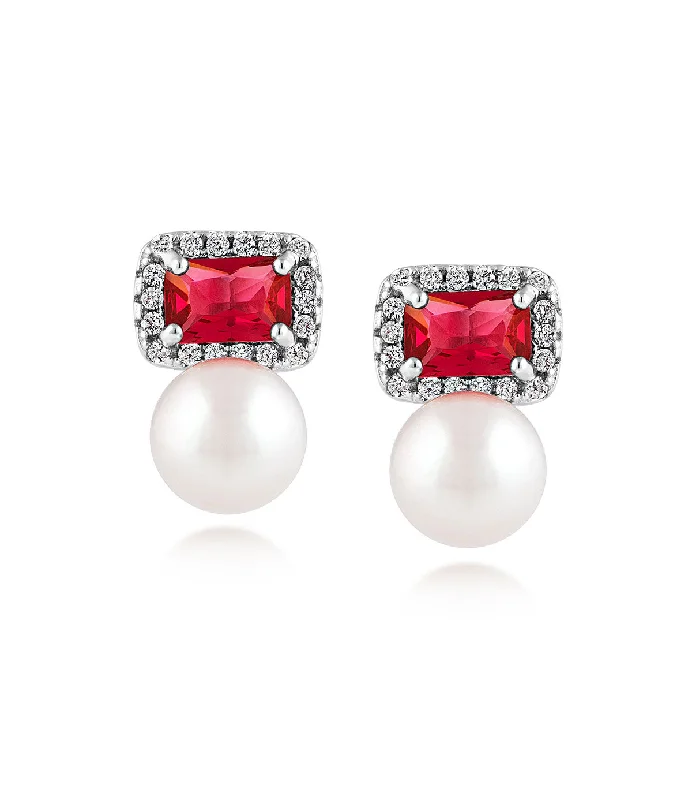 Women’s statement earrings-Scarlett Pearl Ruby Earrings