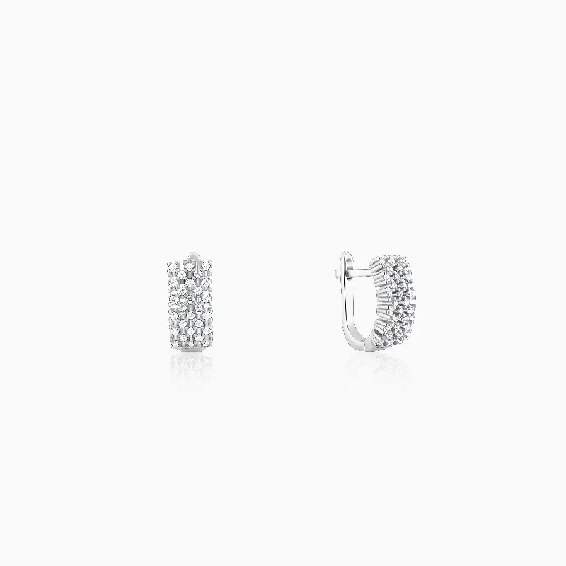 Women’s diamond stud earrings-Silver Sparkling Shine Hoop Earrings