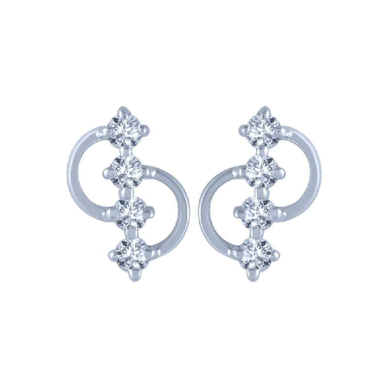 Women’s modern earrings-14k (585) White Gold And Diamond Stud Earrings For Women