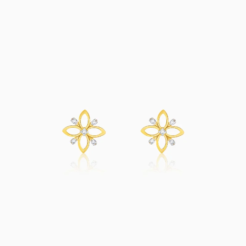 Women’s dangle earrings-Golden Diamond Wallflower Stud Earrings