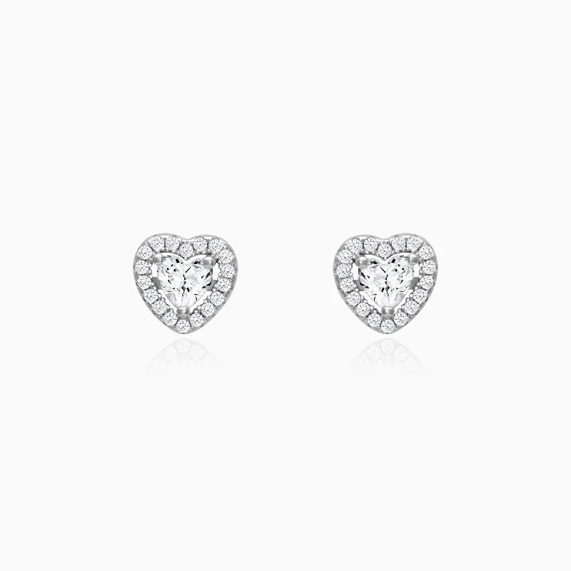 Women’s simple earrings-Silver Shimmer Heart Stud Earrings