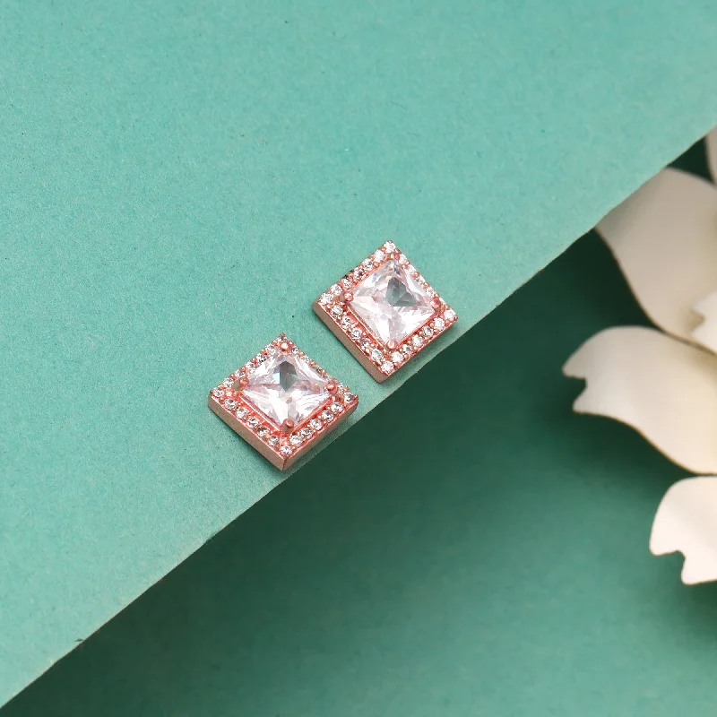 Women’s turquoise stud earrings-Rose Gold Snow White Studs