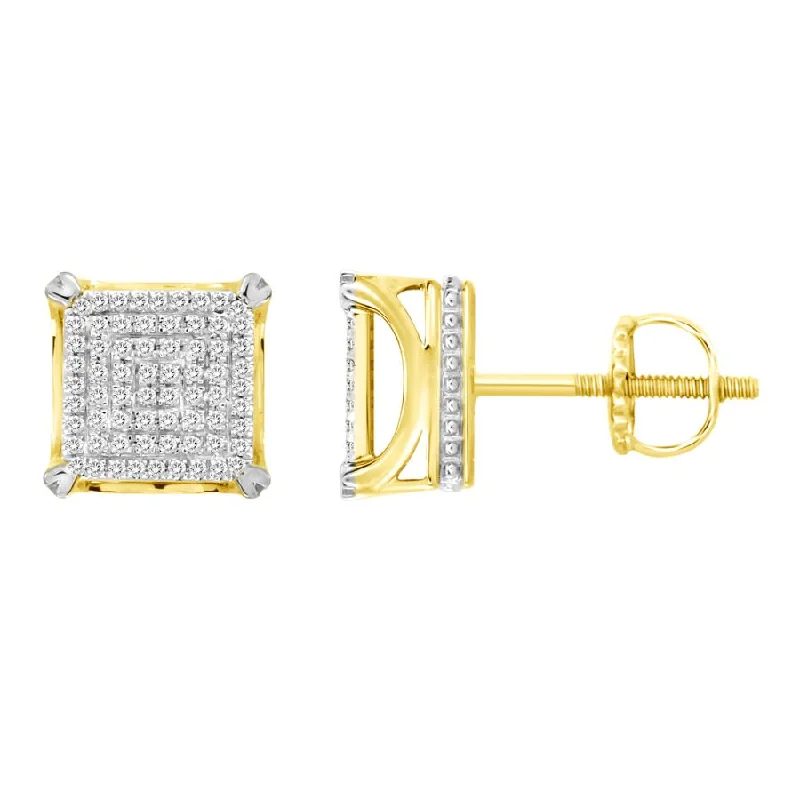 Women’s flower earrings-MEN'S STUD EARRINGS 0.35CT ROUND DIAMOND 10K YELLOW GOLD