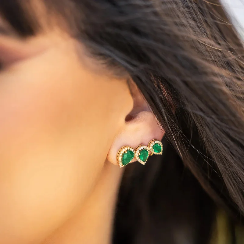 Women’s glitter earrings-Triple Pear Emerald & Diamonds Earrings