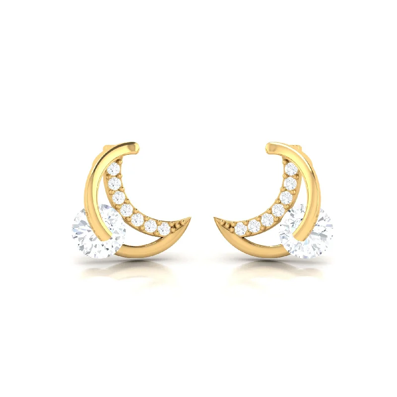 Women’s birthday earrings-Jiving Diamond Moon Earrings