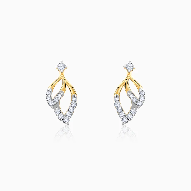 Women’s chic earrings-Gold Leaves of Luxe Diamond Earrings