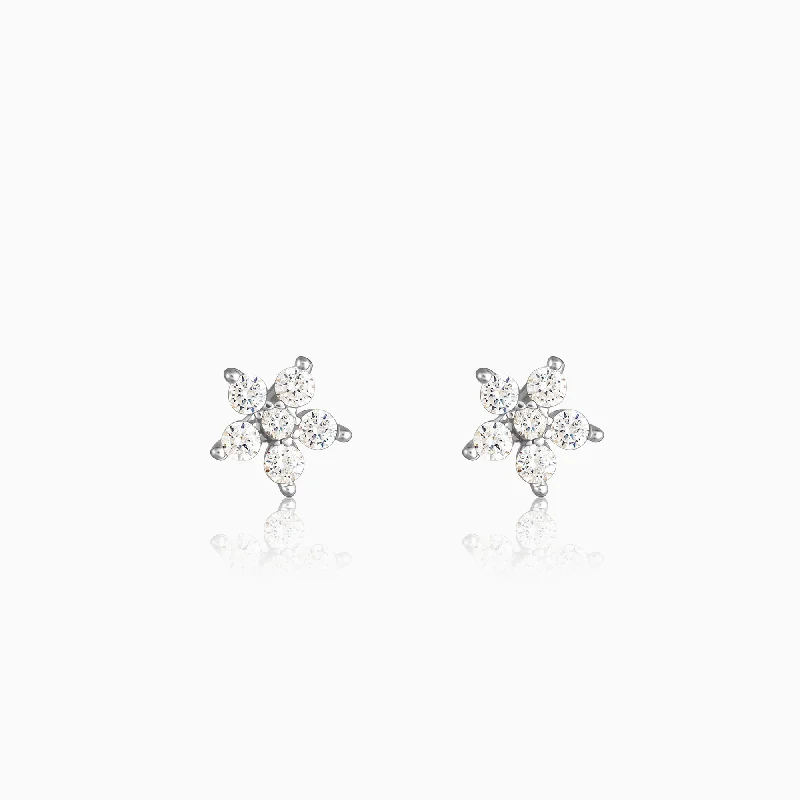 Women’s stackable earrings-Silver Floral earrings