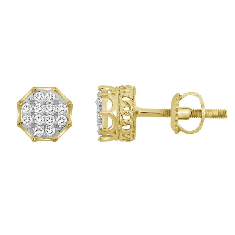 Women’s gold stud earrings-LADIES CUBAN EARRINGS 0.15CT ROUND DIAMOND 10K YELLOW GOLD