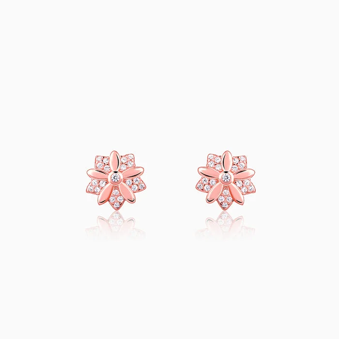 Women’s silver drop earrings-Rose Gold Cutest Flower Earrings