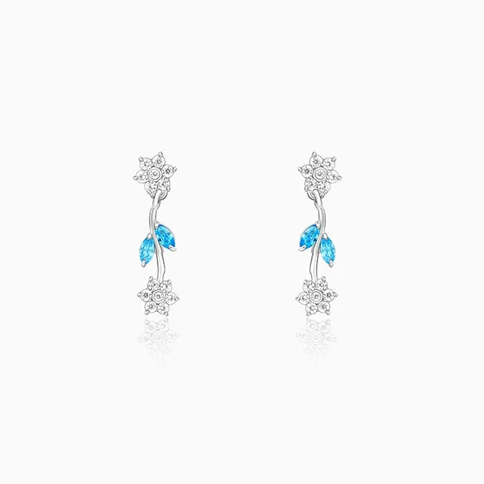 Women’s elegant drop earrings-Silver Aqua Blue Floral Earrings