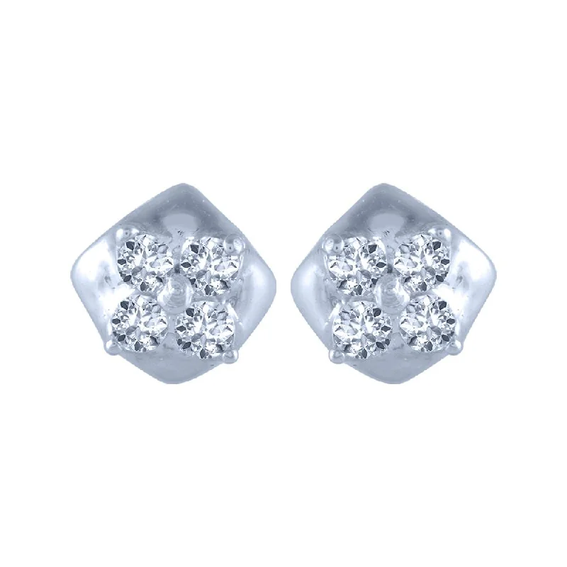 Women’s simple earrings-14k (585) White Gold And Diamond Stud Earrings For Women