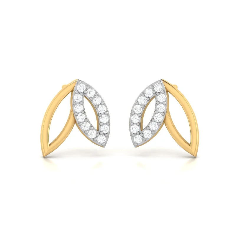 Women’s large earrings-Dual-Tone Leaf Diamond Studs