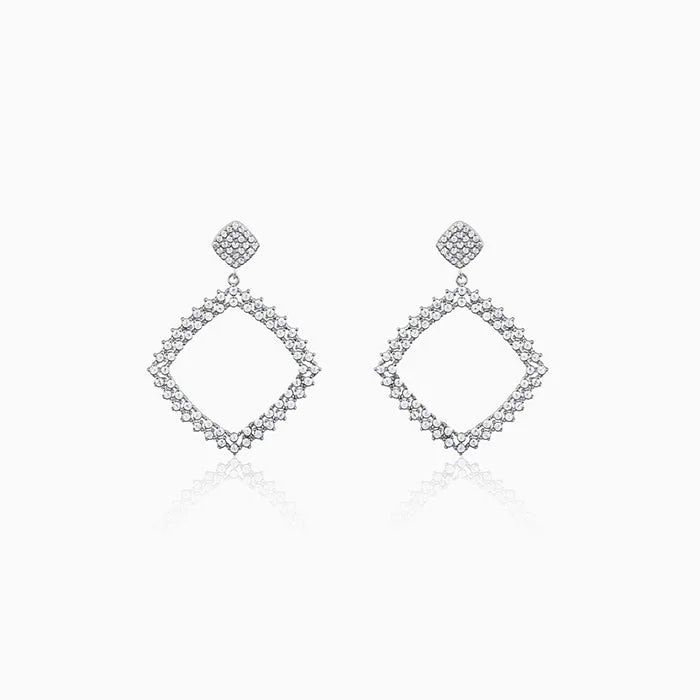 Women’s statement earrings-Silver Geometry Drop Earrings