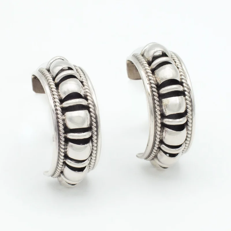 Women’s elegant earrings-Pricilla Apache Navajo Handmade Sterling Silver 1" Hoop Earrings