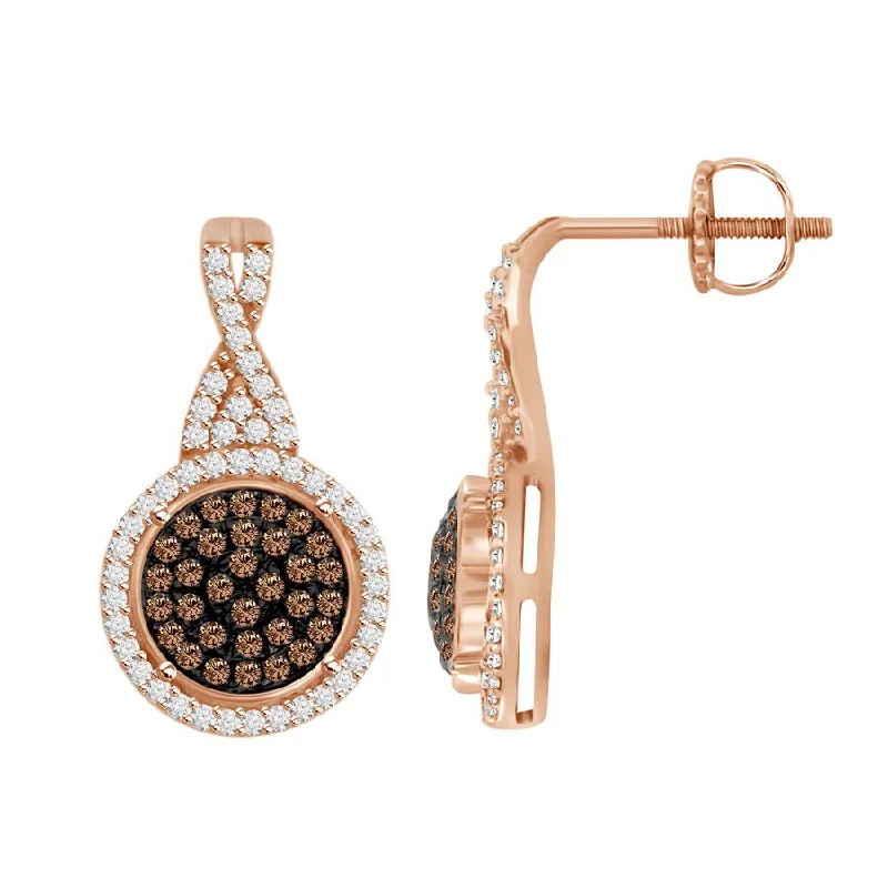 Women’s long earrings-LADIES EARRINGS 0.50CT ROUND DIAMOND 14K ROSE GOLD