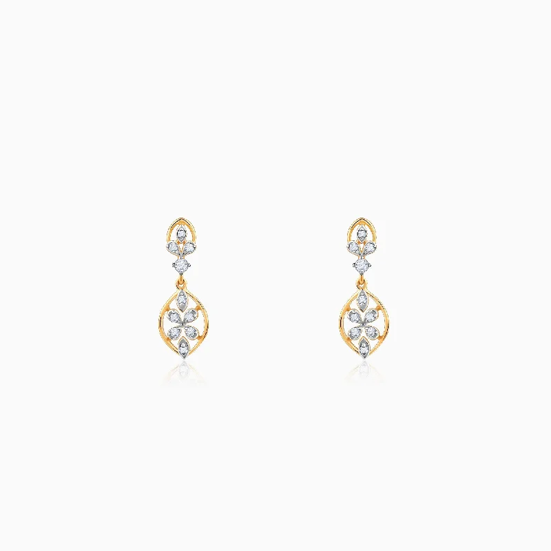 Women’s ear cuffs-Gold Pretty Dangler Diamond Earrings