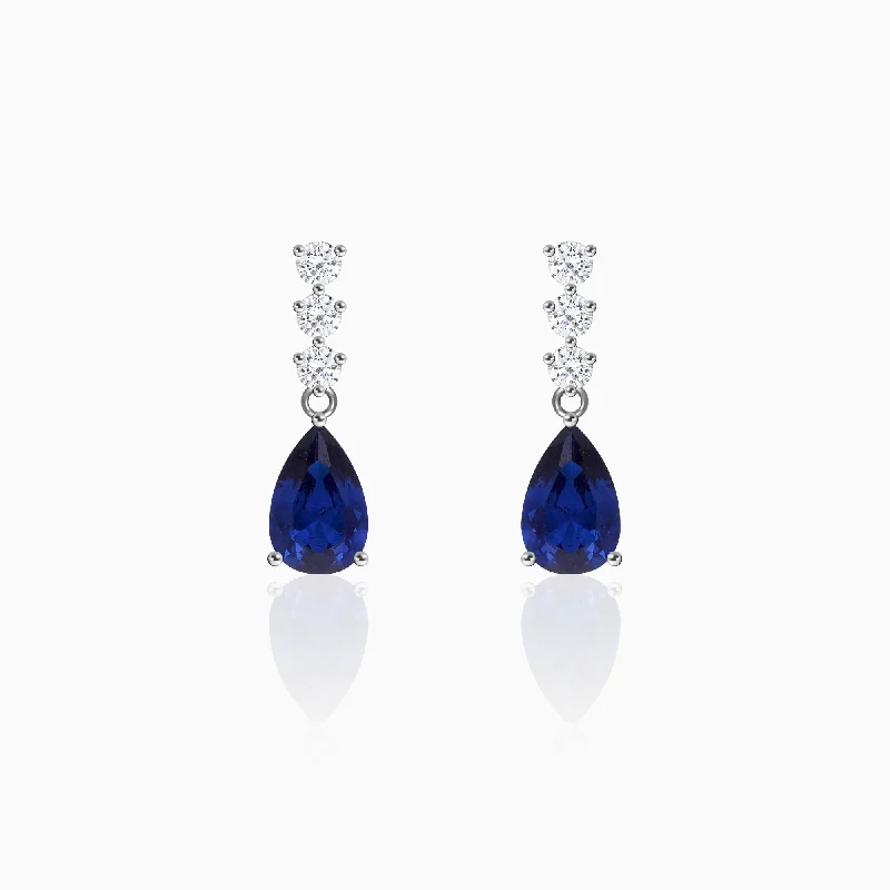 Women’s butterfly earrings-Silver Sapphire Blue Drop Earrings