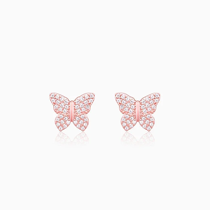 Women’s pearl drop earrings-Rose Gold Skipper Butterfly Earrings