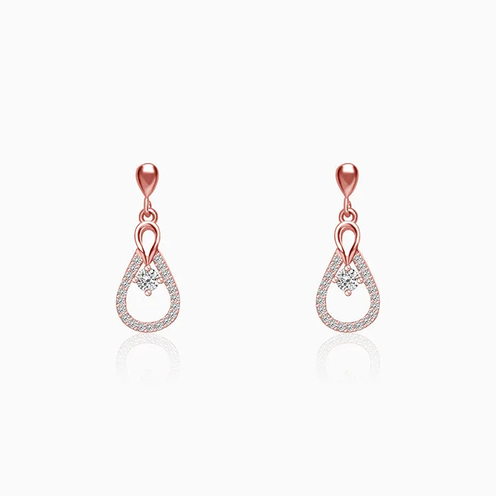 Women’s long earrings-Rose Gold Zircon Drop Earrings