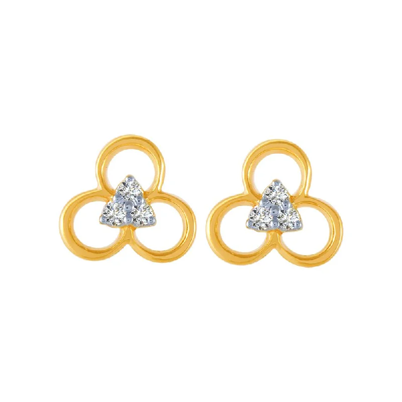 Women’s fine earrings-14k (585) Yellow Gold And Diamond Stud Earrings For Women