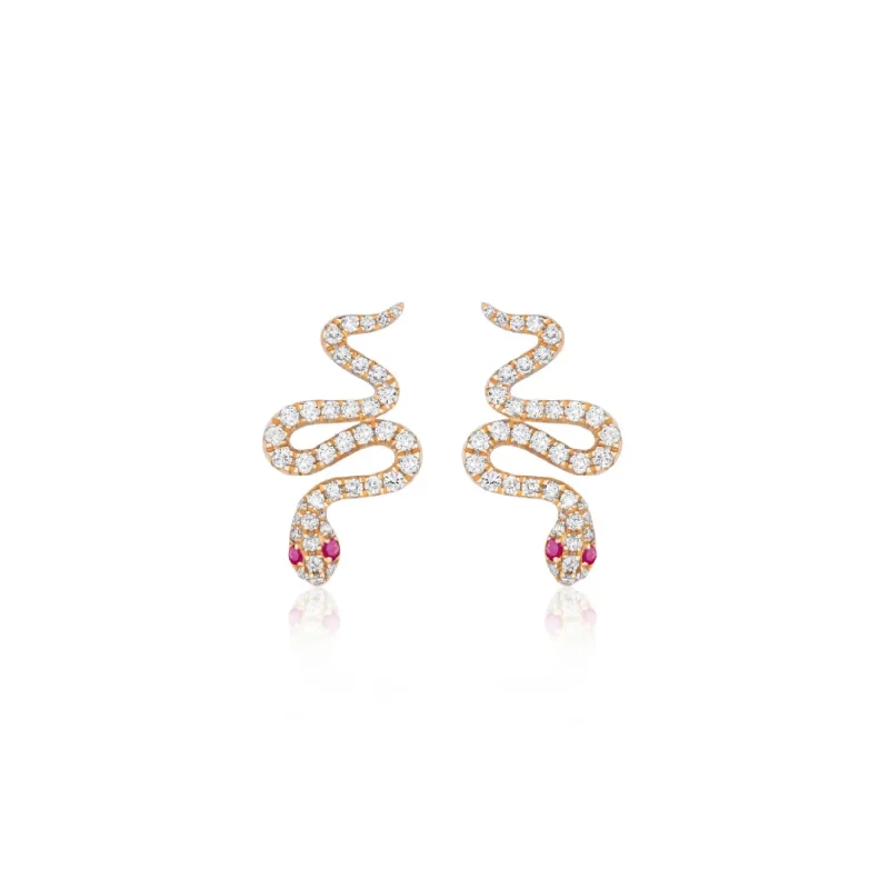 Women’s art deco earrings-Diamond & Ruby Snake Earrings