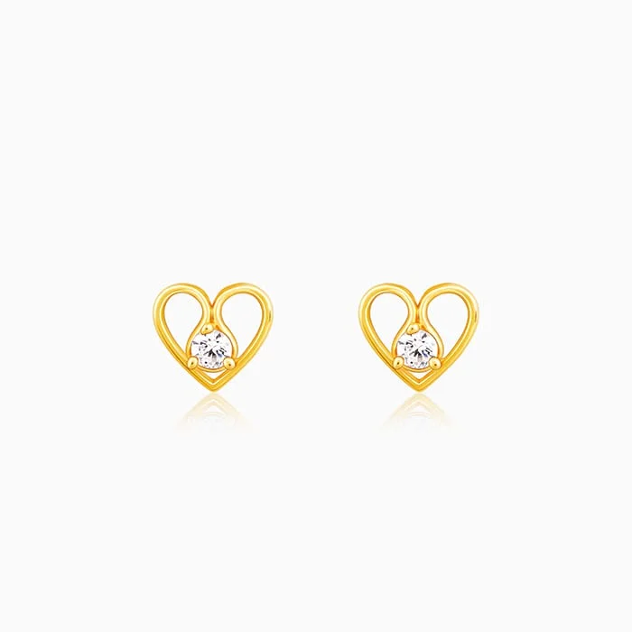 Women’s diamond drop earrings-Golden Zircon Studded Heart Earrings