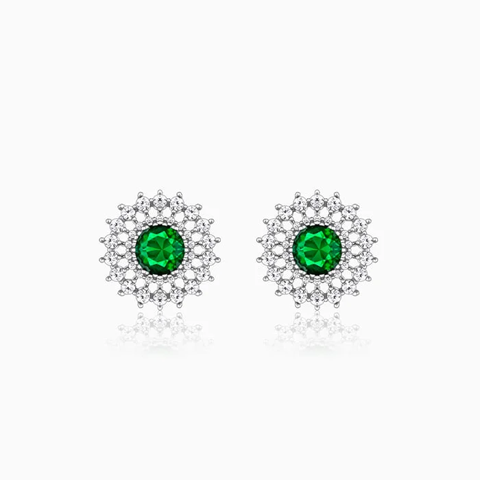 Women’s sterling silver earrings-Silver Zircon Emerald Sunshine Studs