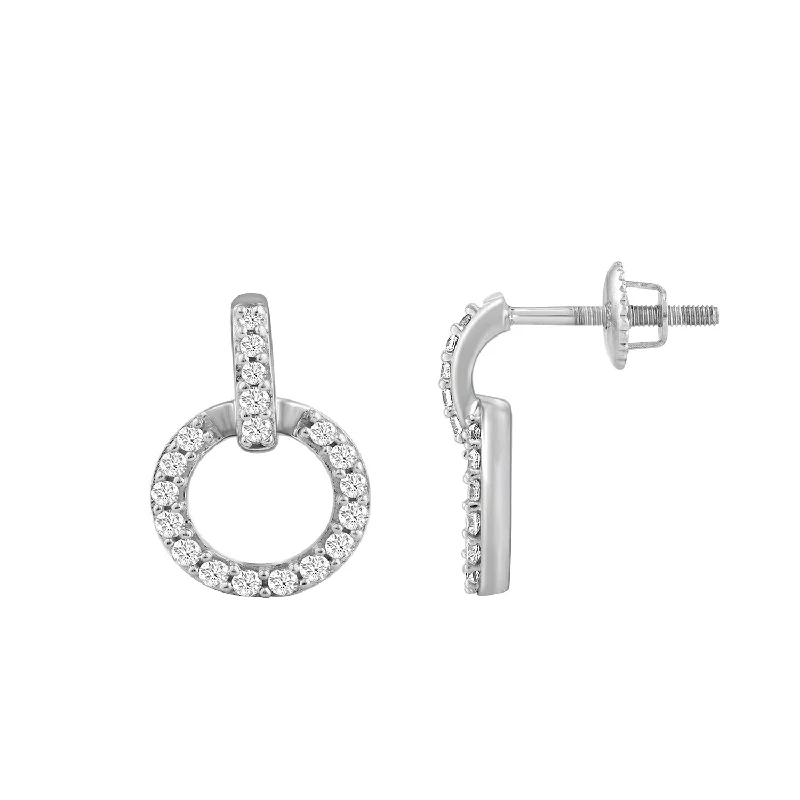 Women’s diamond earrings for wedding-LADIES EARRINGS 0.20CT ROUND DIAMOND 10K WHITE GOLD