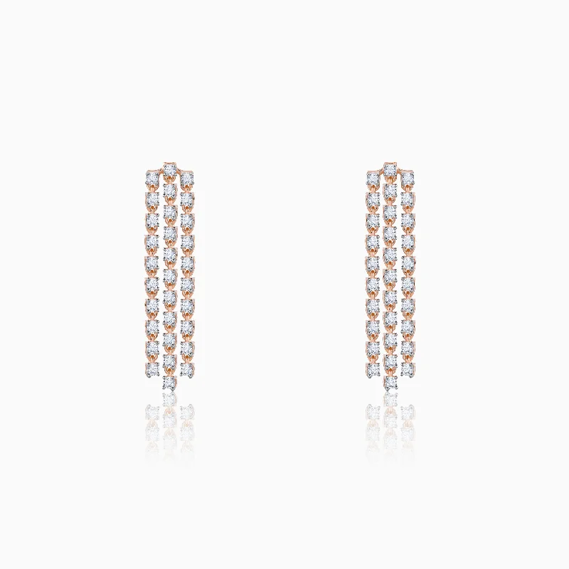 Women’s simple earrings-Rose Gold Glittering Diamond Earrings